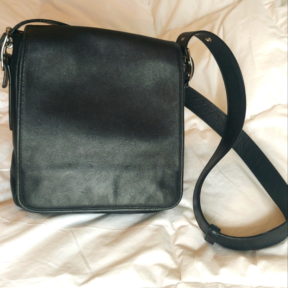 COACH- classic, black, medium ,foldover flap, crossbody bag